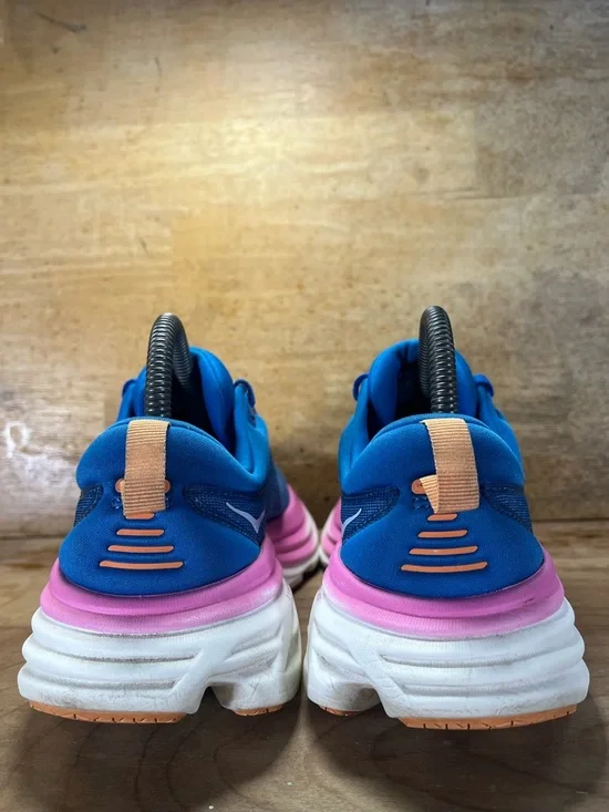 Hoka One One Bondi 8 REFLECTIVE Womens Size 7.5 Running Shoes Sneakers Blue Pink - Picture 5 of 13